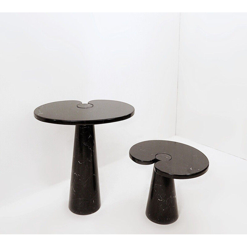 Paire de tables basses vintage en marbre noir modèle "Eros" par Angelo Mangiarotti