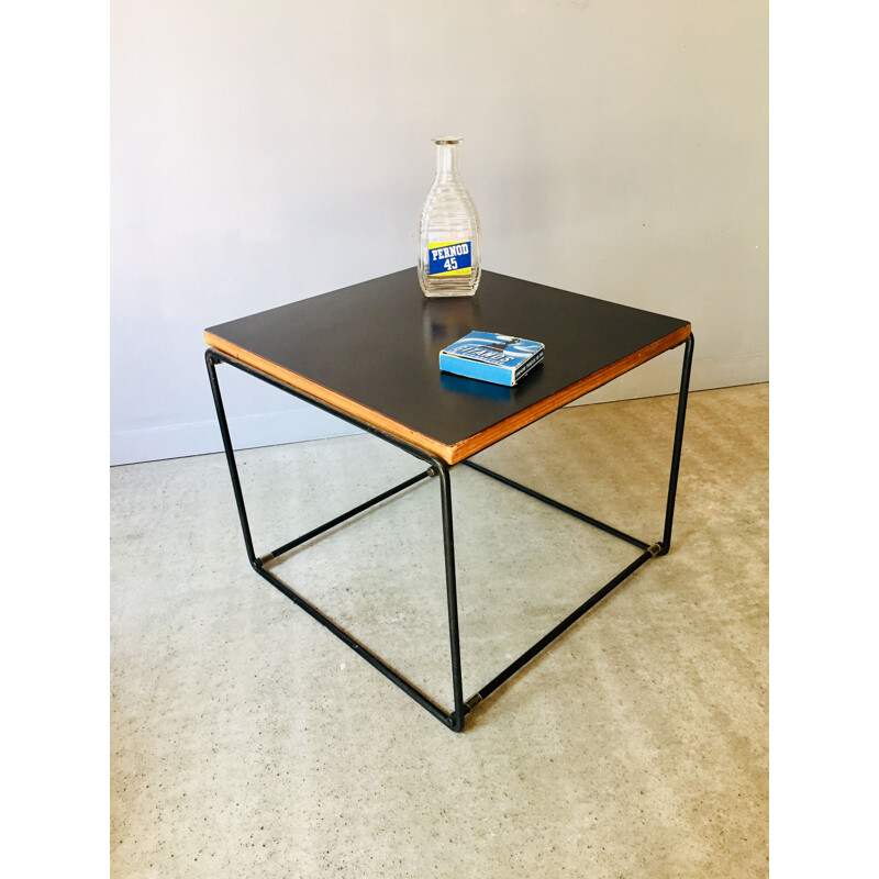 Mid century reversible coffee table in steel and black formica by Pierre Guariche