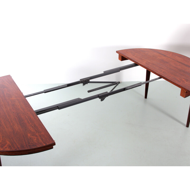 Table scandinave vintage ronde à 3 rallonges en palissandre de Rio
