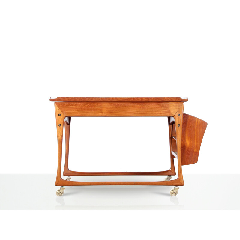 Scandinavische vintage trolley in teak en melamine van Ingvar Jensen voor Poul Dinesen