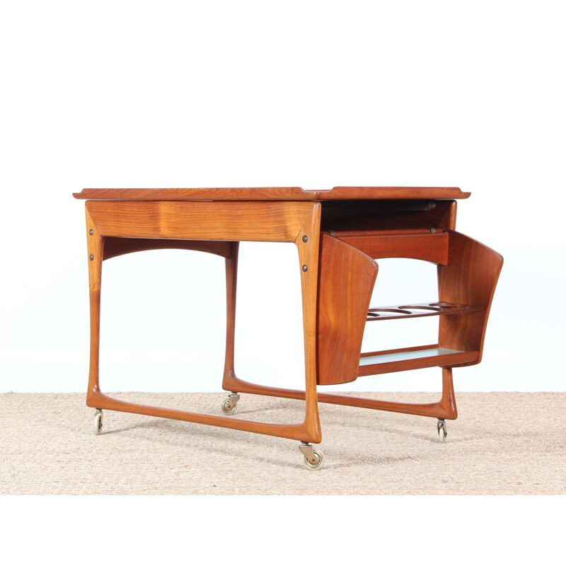 Scandinavische vintage trolley in teak en melamine van Ingvar Jensen voor Poul Dinesen