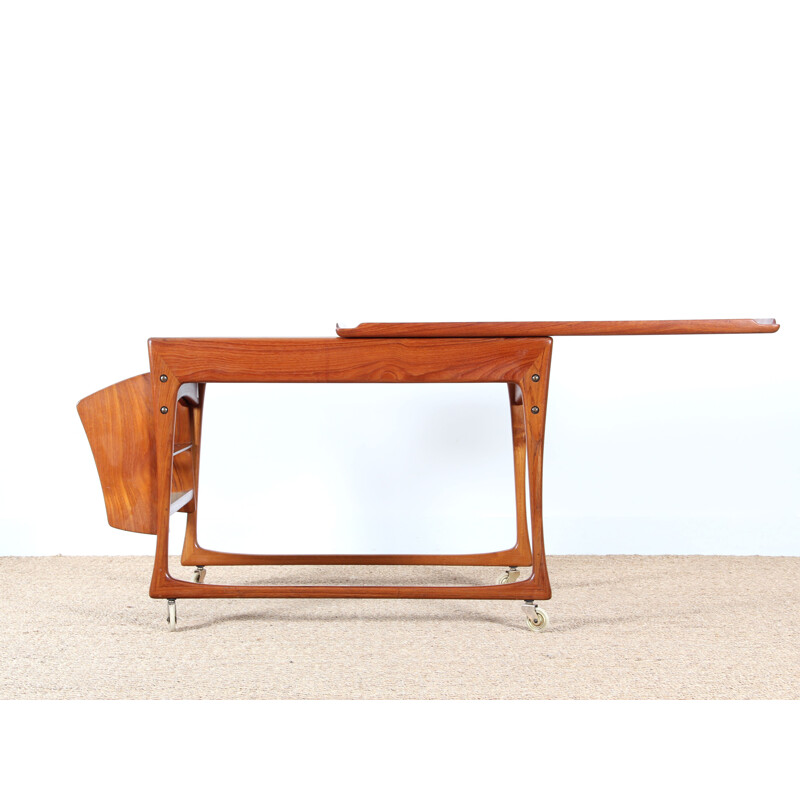 Scandinavische vintage trolley in teak en melamine van Ingvar Jensen voor Poul Dinesen