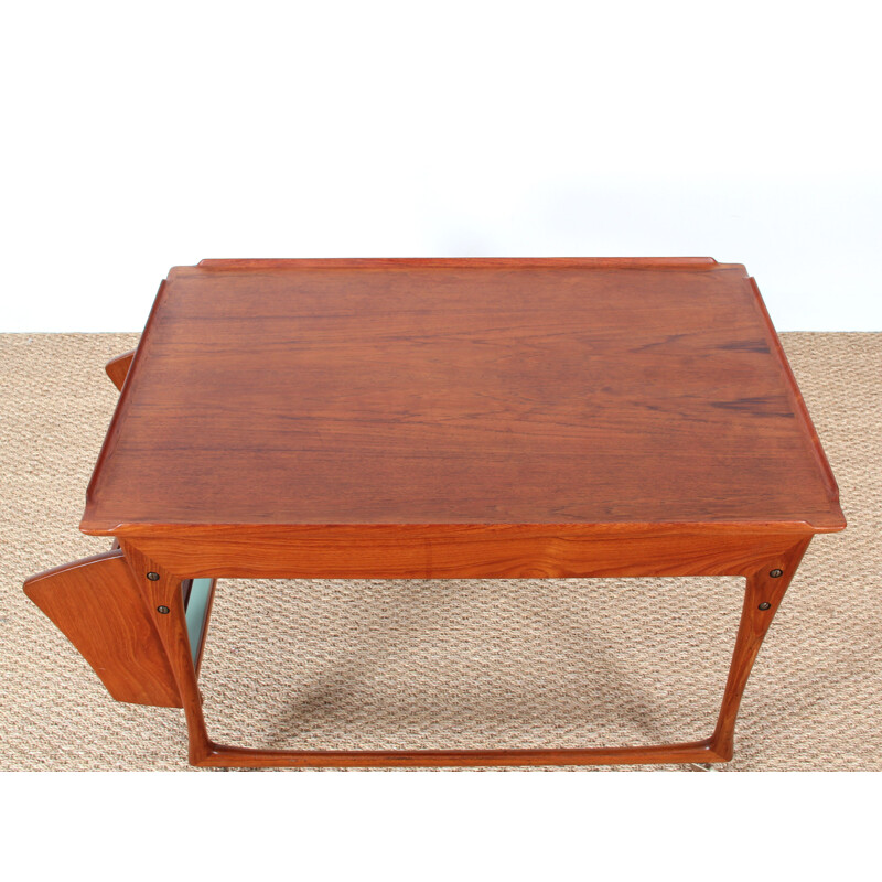 Scandinavian vintage teak and melamine cart by Ingvar Jensen for Poul Dinesen