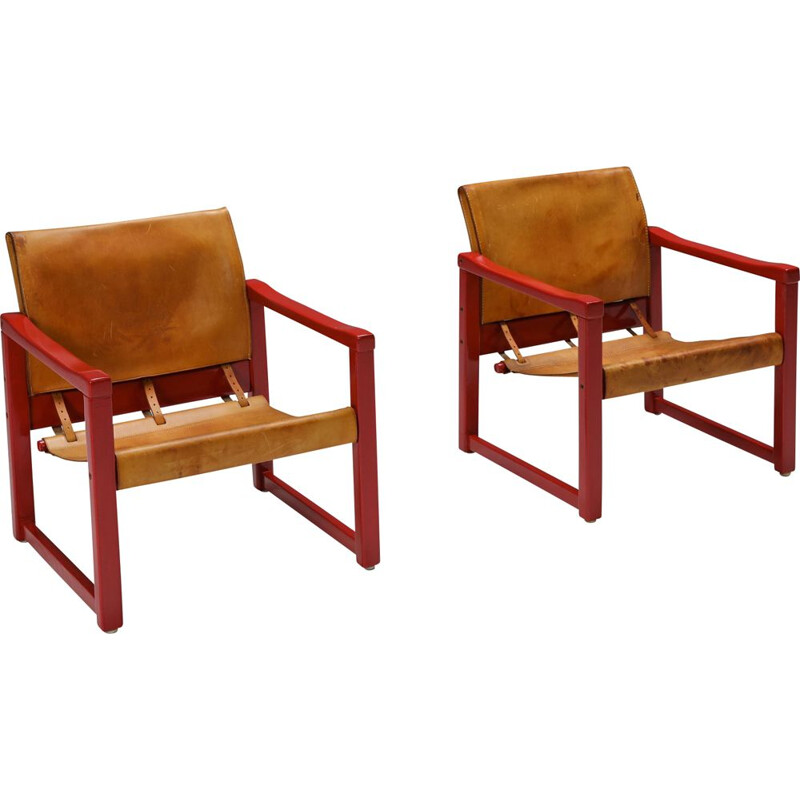 Paire de fauteuils safari vintage en cuir cognac modèle Diana par Karin Mobring pour Ikea, Suède 1970