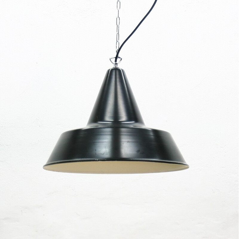Large mid-century industrial black hanging lamp with chain - 1930s