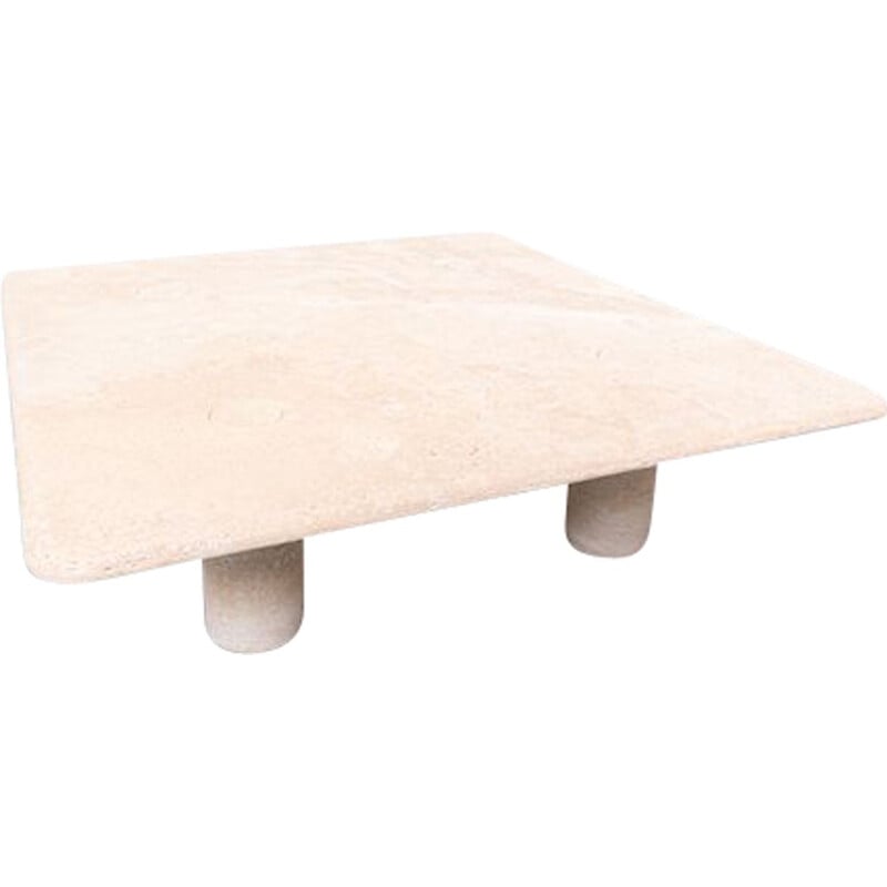 Mid-century travertine square coffee table by Angelo Mangiarotti, Italy 1970s