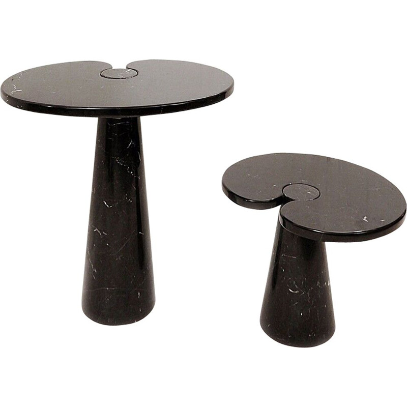 Paire de tables basses vintage en marbre noir modèle "Eros" par Angelo Mangiarotti