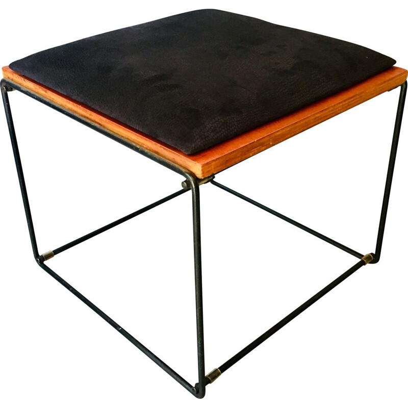 Table basse réversible vintage en acier et formica noir de Pierre Guariche