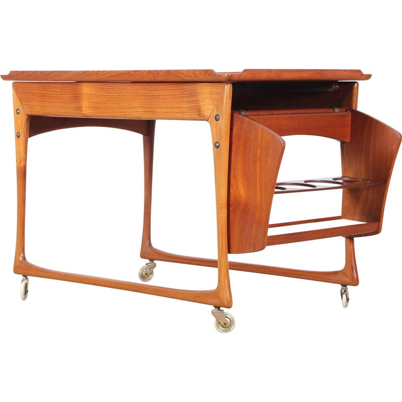 Scandinavian vintage teak and melamine cart by Ingvar Jensen for Poul Dinesen