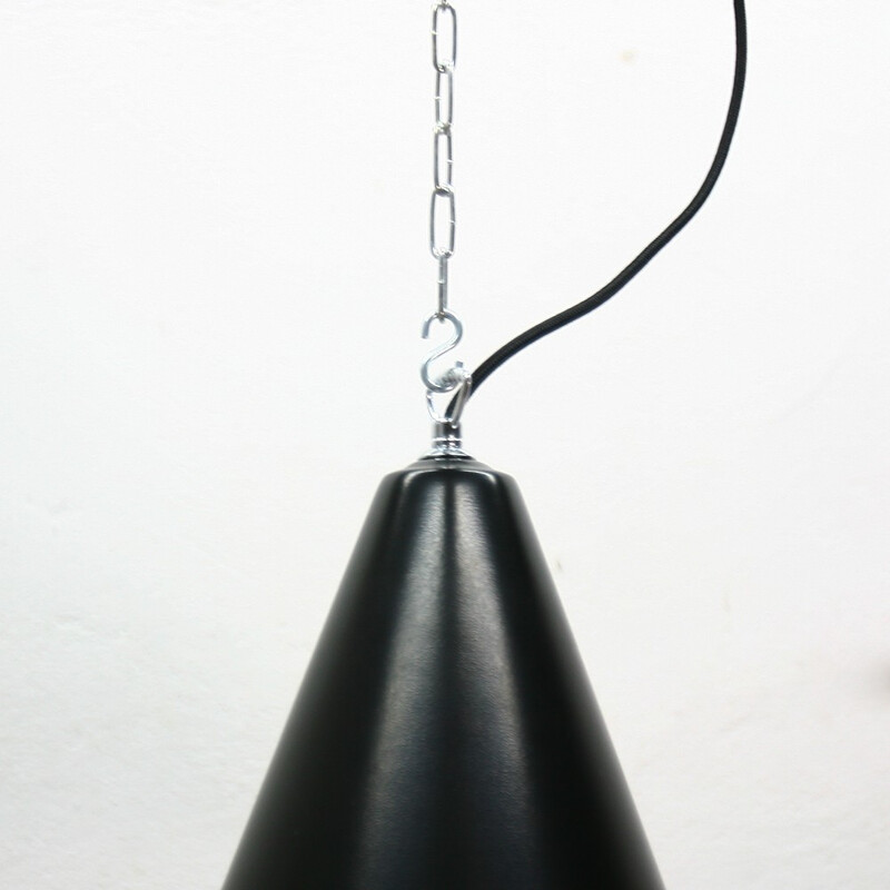 Large mid-century industrial black hanging lamp with chain - 1930s