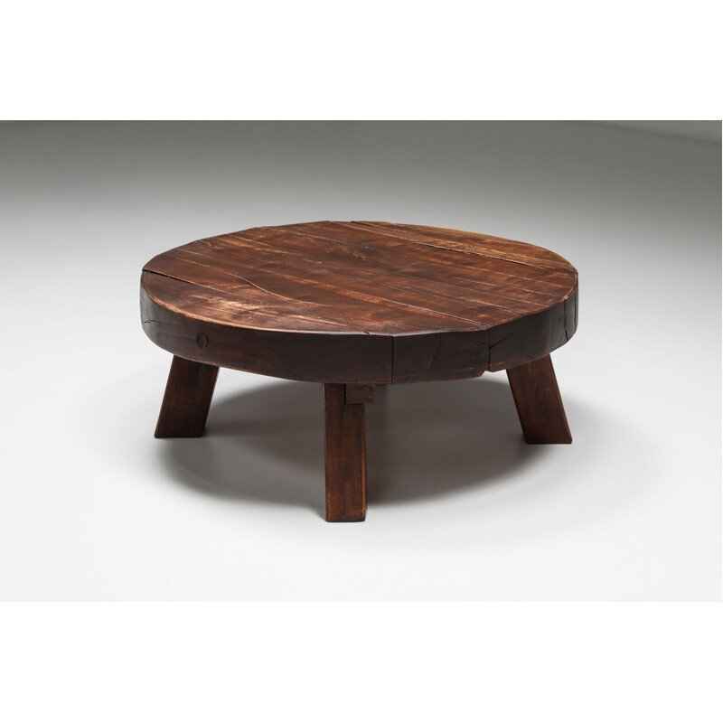 Table basse rustique vintage Wabi-Sabi en bois massif, 1960