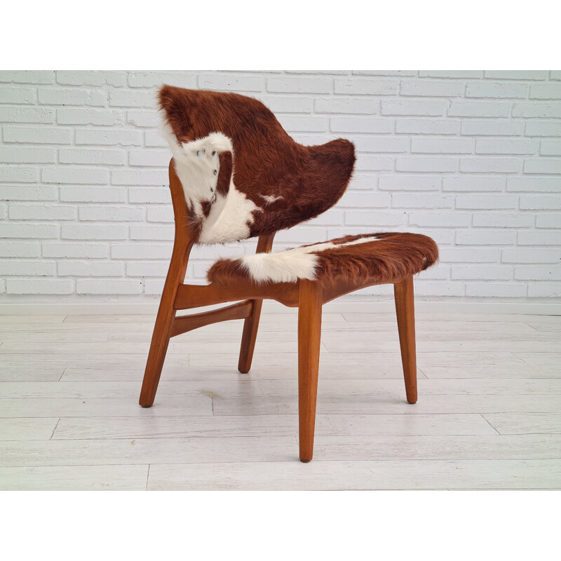 Chaise danoise vintage en cuir de vache par Ib Kofod Larsen pour Christensen & Larsen, 1970