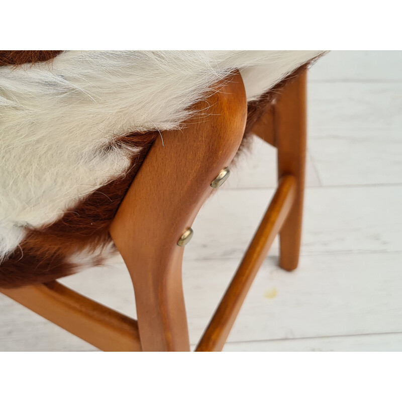 Danish vintage cowhide chair by Ib Kofod Larsen for Christensen & Larsen, 1970s