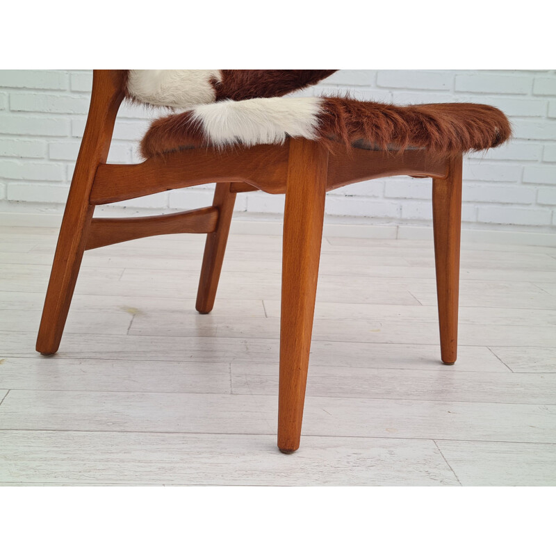 Silla danesa vintage de cuero de vaca de Ib Kofod Larsen para Christensen