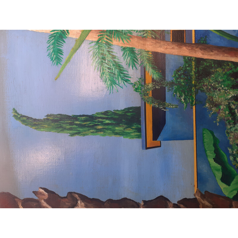 Vintage painting on canvas "view of the villa majorelle in Marrakech" by Lionnet