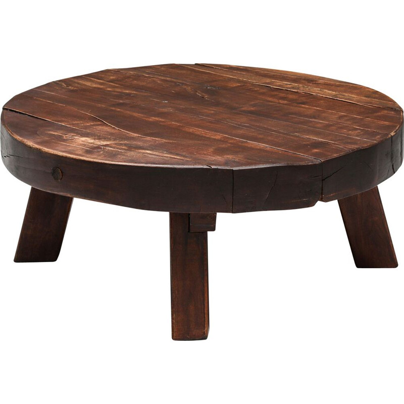 Table basse rustique vintage Wabi-Sabi en bois massif, 1960