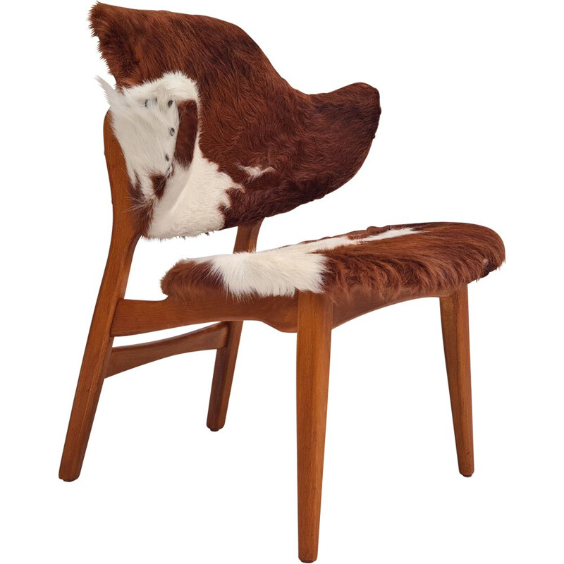 Cadeira de couro de vaca dinamarquesa Vintage por Ib Kofod Larsen para Christensen