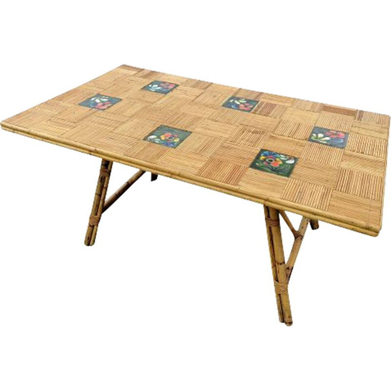 Vintage-Rattan-Tisch von Audoux Minnet