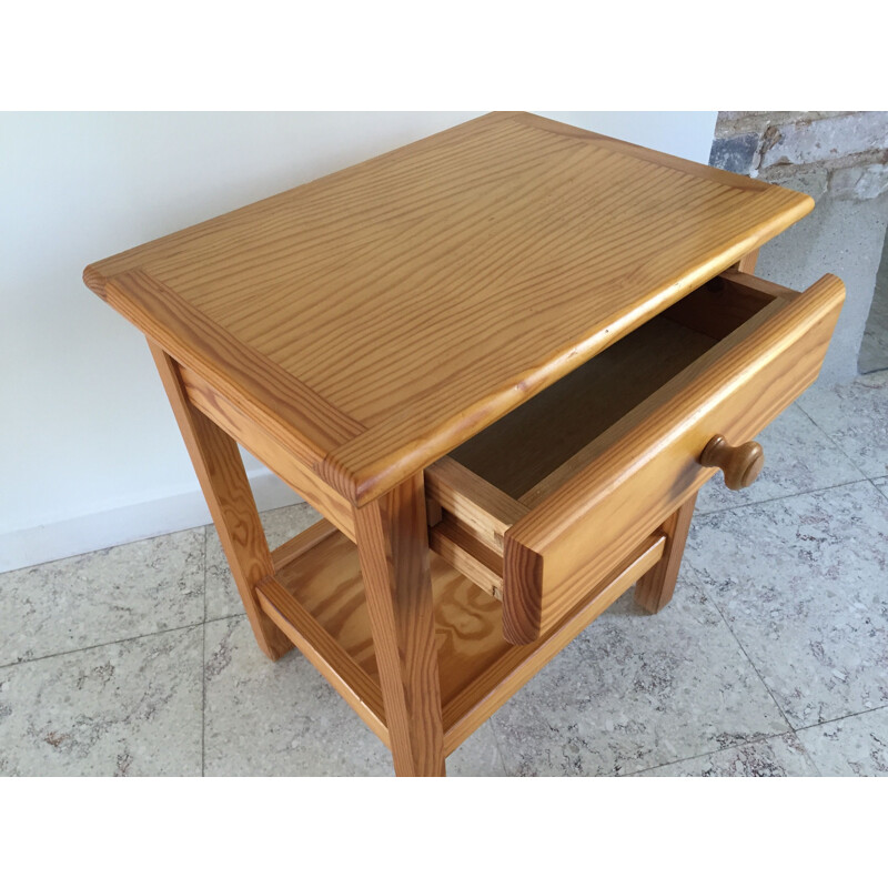 Vintage night stand in fir wood, 1980