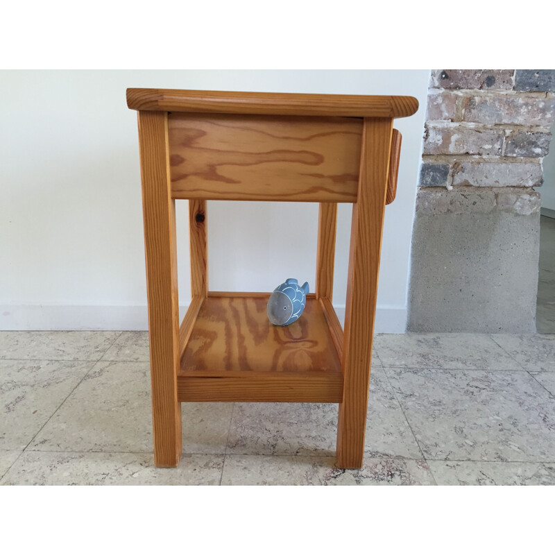 Vintage night stand in fir wood, 1980