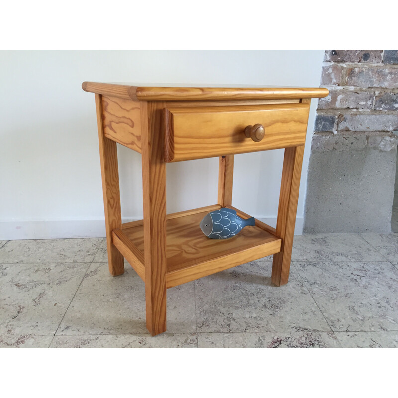 Vintage night stand in fir wood, 1980