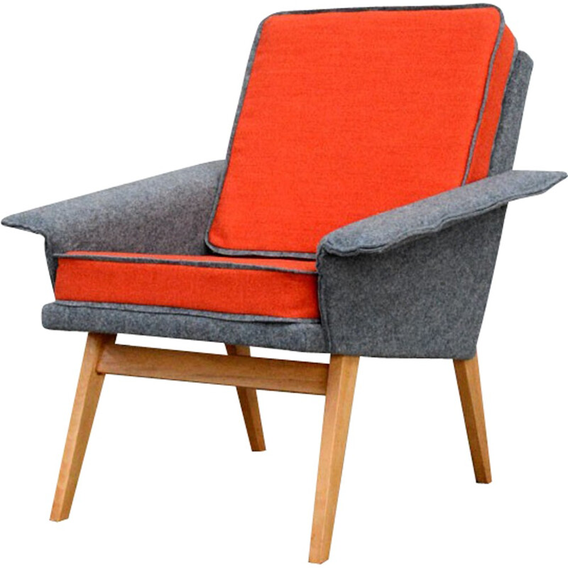 Armchair in orange and grey felt - 1960s