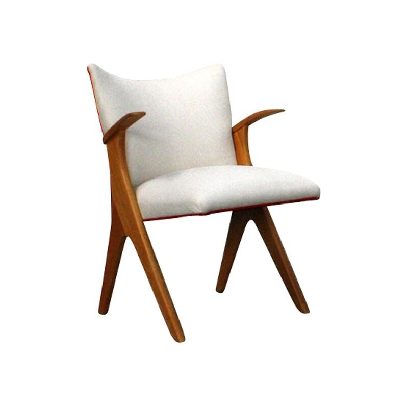 Armchair in light beige and wood - 1960s