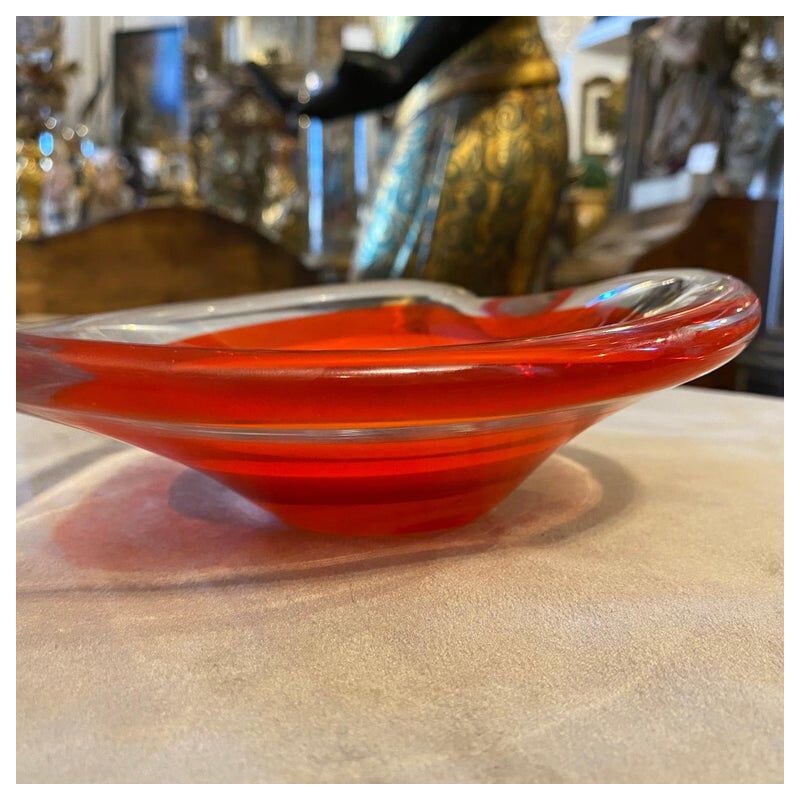 Vintage red and orange Murano glass heart bowl, Italy 1980s