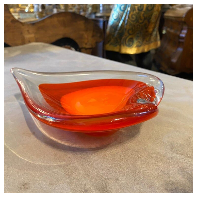 Vintage red and orange Murano glass heart bowl, Italy 1980s