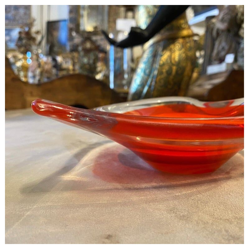 Vintage red and orange Murano glass heart bowl, Italy 1980s