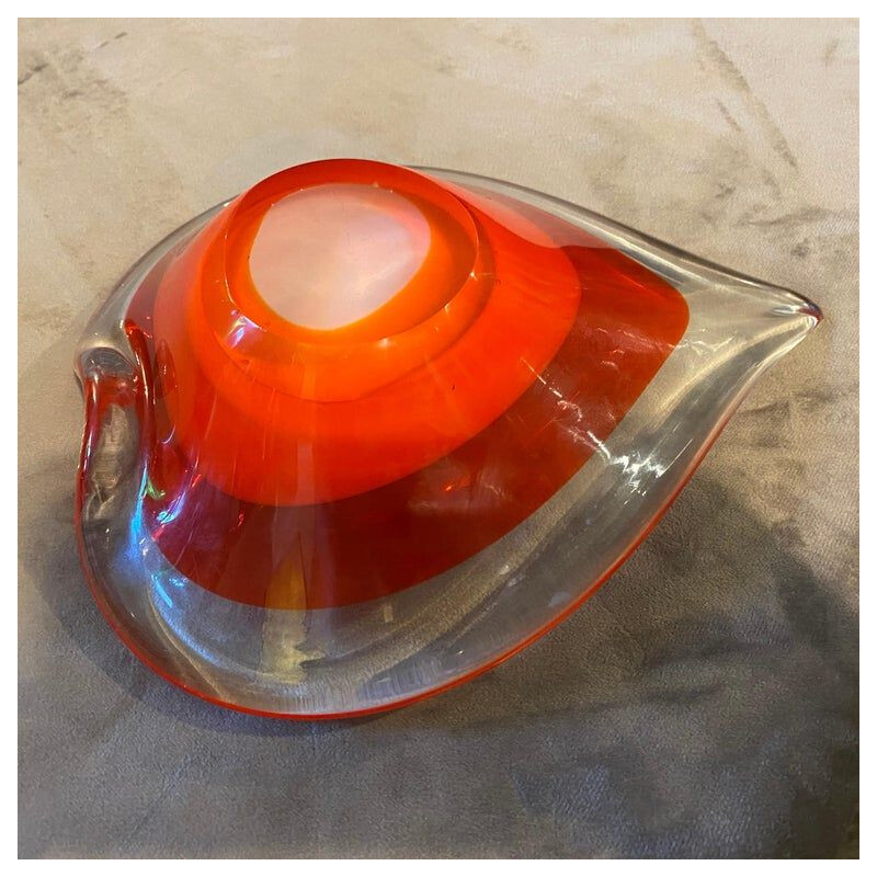 Vintage red and orange Murano glass heart bowl, Italy 1980s