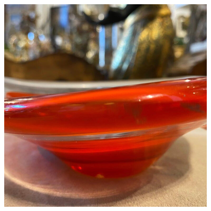 Vintage red and orange Murano glass heart bowl, Italy 1980s