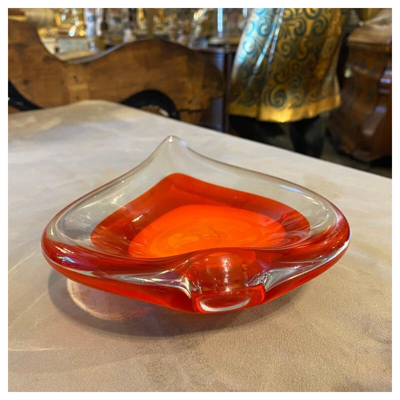 Vintage red and orange Murano glass heart bowl, Italy 1980s