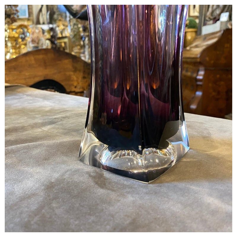 Vintage purple Sommerso Murano glass vase, 1980s