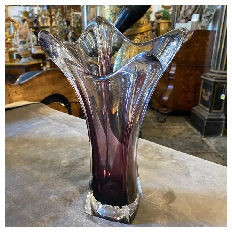 Vintage purple Sommerso Murano glass vase, 1980s