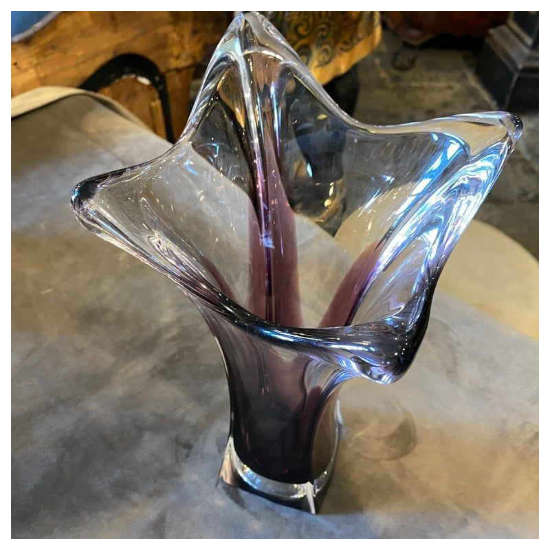 Vase vintage Sommerso violet en verre de Murano, 1980