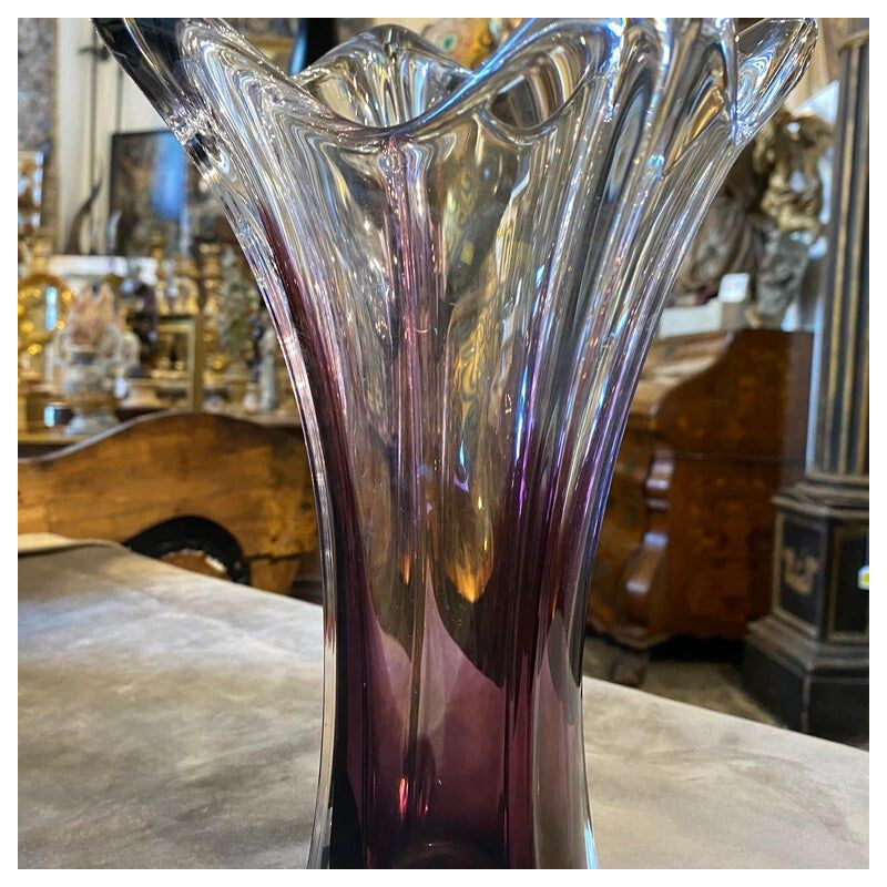 Vaso Sommerso vintage in vetro di Murano viola, 1980