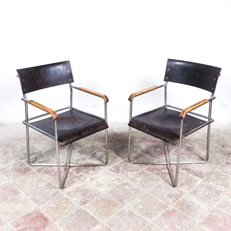 Pair of vintage Thonet B 11 armchairs by Marcel Breuer, 1935