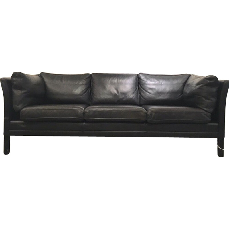 Danish 3-seater sofa in black leather - 1960s