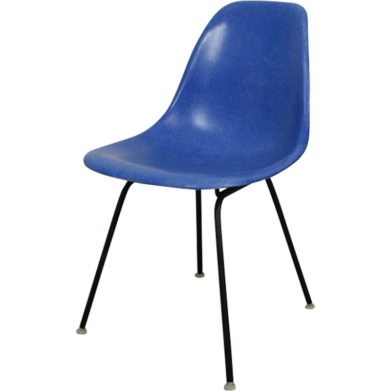 Chaise "DSX" Herman Miller bleue en fibre de verre, Charles & Ray EAMES - 1960