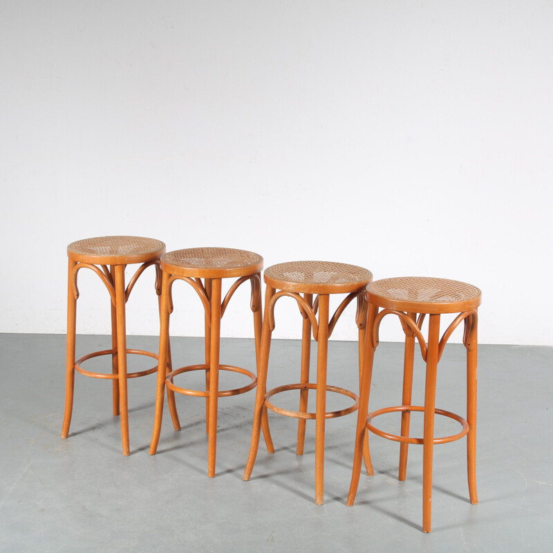 Ensemble de 4 tabourets de bar vintage par Thonet, France 1960