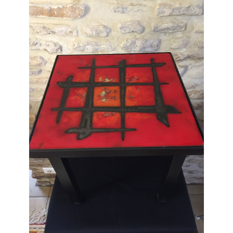 Vintage metal and lava tile side table by Jean and Robert Cloutier