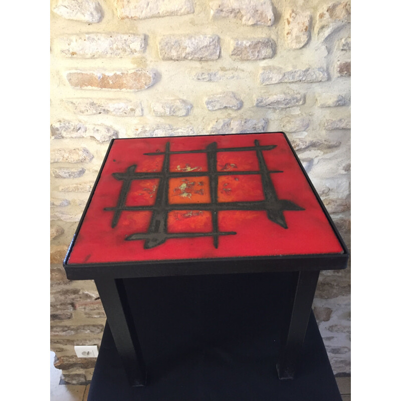 Vintage metal and lava tile side table by Jean and Robert Cloutier