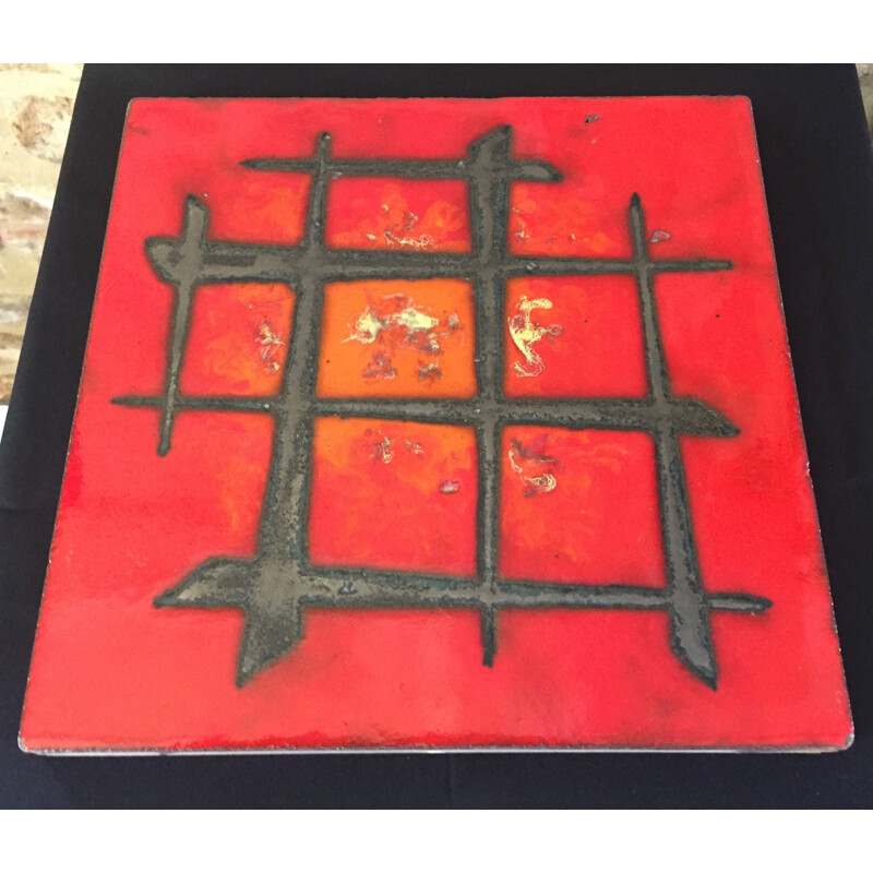 Vintage metal and lava tile side table by Jean and Robert Cloutier