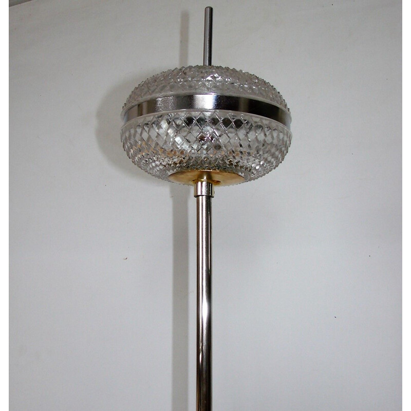 Lampadaire vintage en métal laiton et verre, 1960