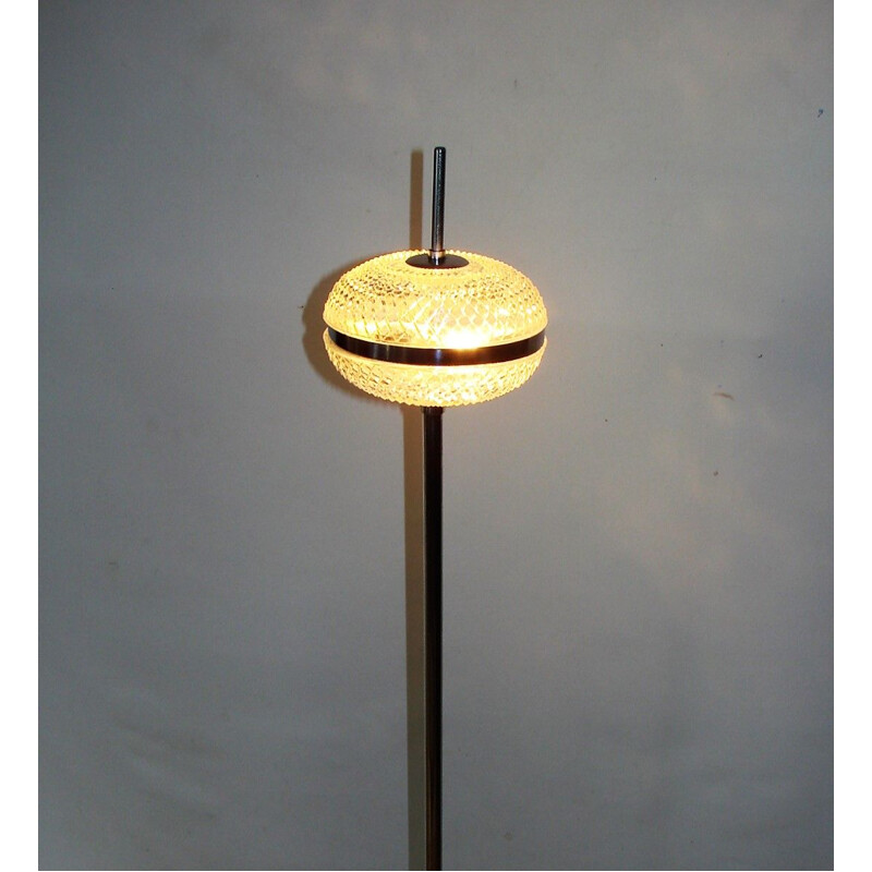 Lampadaire vintage en métal laiton et verre, 1960