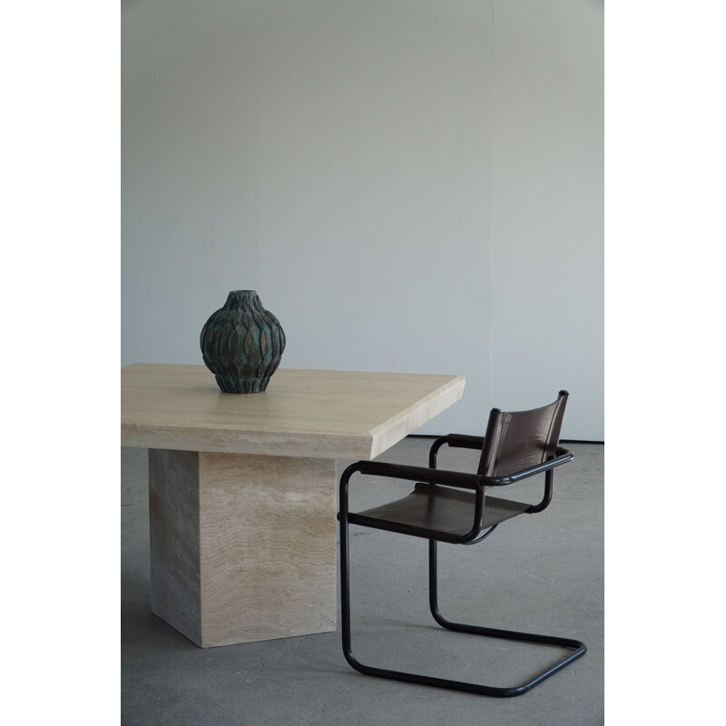 Vintage Scandinavian square dining table in white marble, 1980s