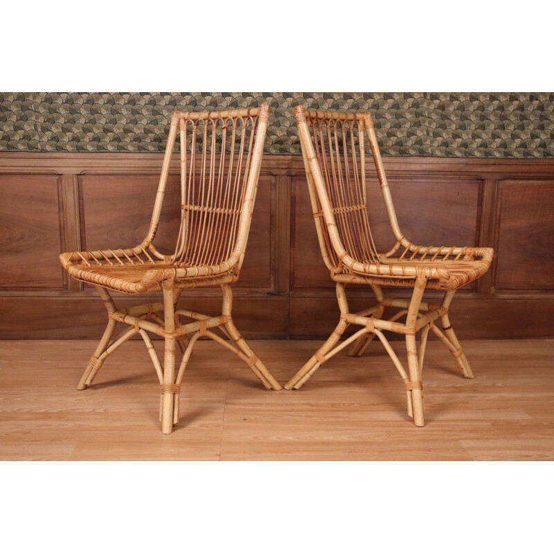 Coppia di sedie vintage in rattan, 1960-1970