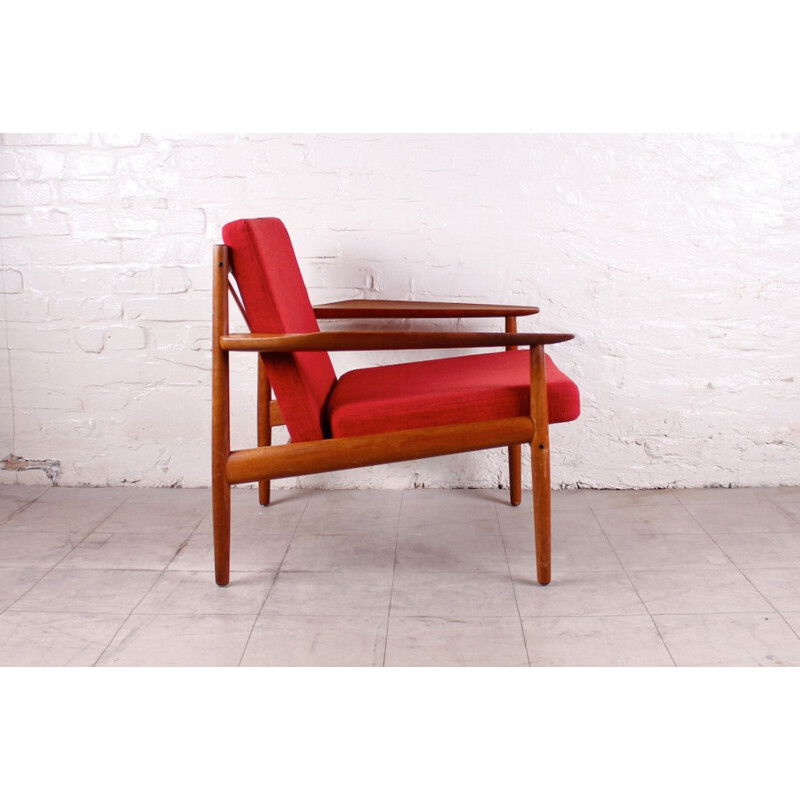 Danish Glostrup armchair in teak and red wool, Arne VODDER - 1960s