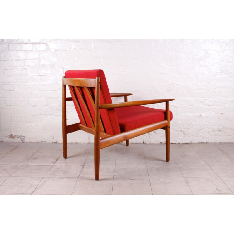 Danish Glostrup armchair in teak and red wool, Arne VODDER - 1960s